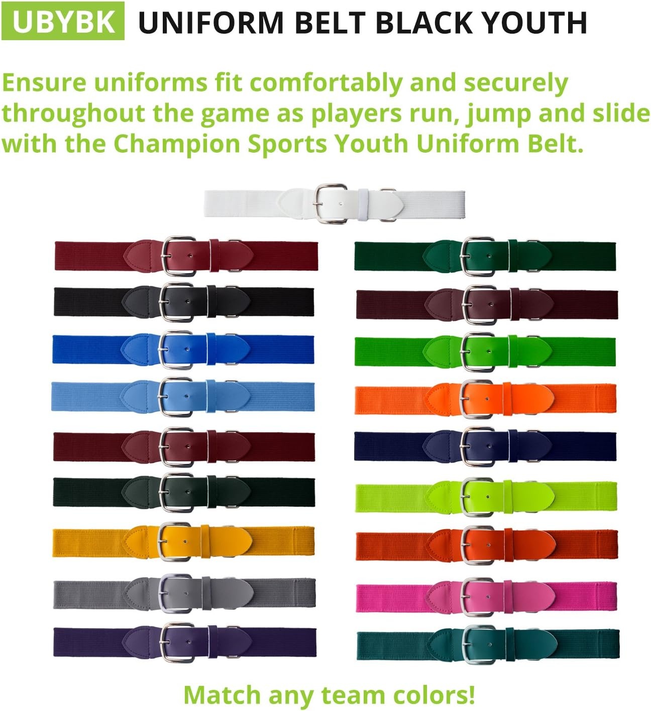 image:imageChampion Sports Baseball amp Softball Belt  Stretch Fit Uniform Belt for Youth amp Adult Players Multiple ColorsBlack