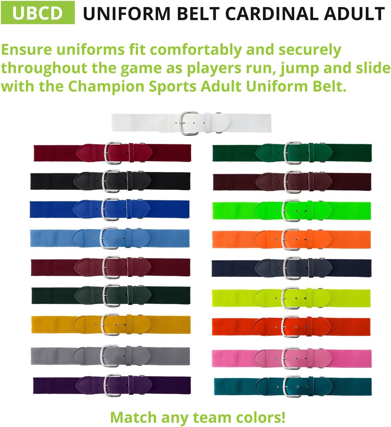 image:imageChampion Sports Baseball amp Softball Belt  Stretch Fit Uniform Belt for Youth amp Adult Players Multiple ColorsCardinal Red