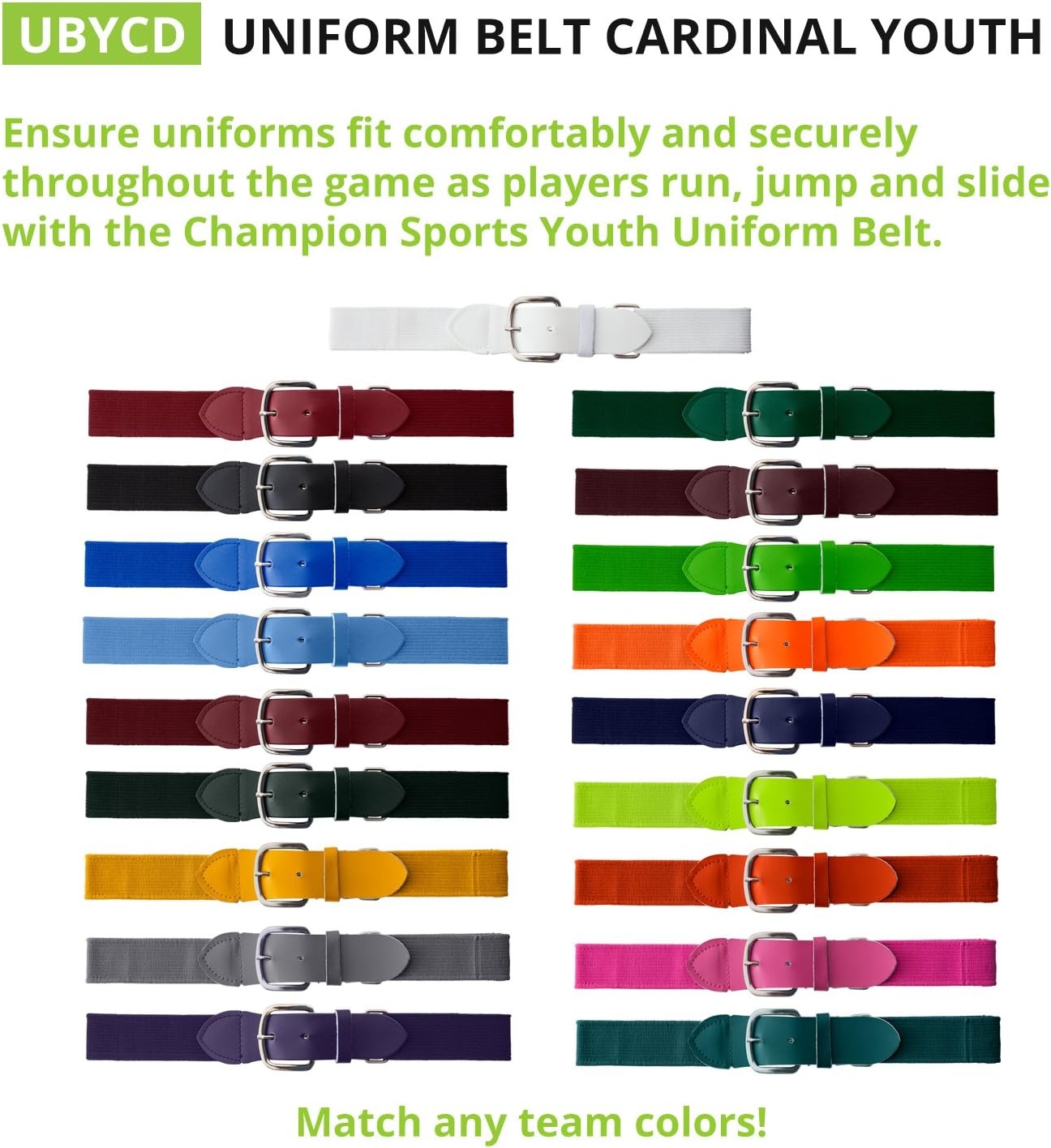 image:imageChampion Sports Baseball amp Softball Belt  Stretch Fit Uniform Belt for Youth amp Adult Players Multiple ColorsCardinal Red