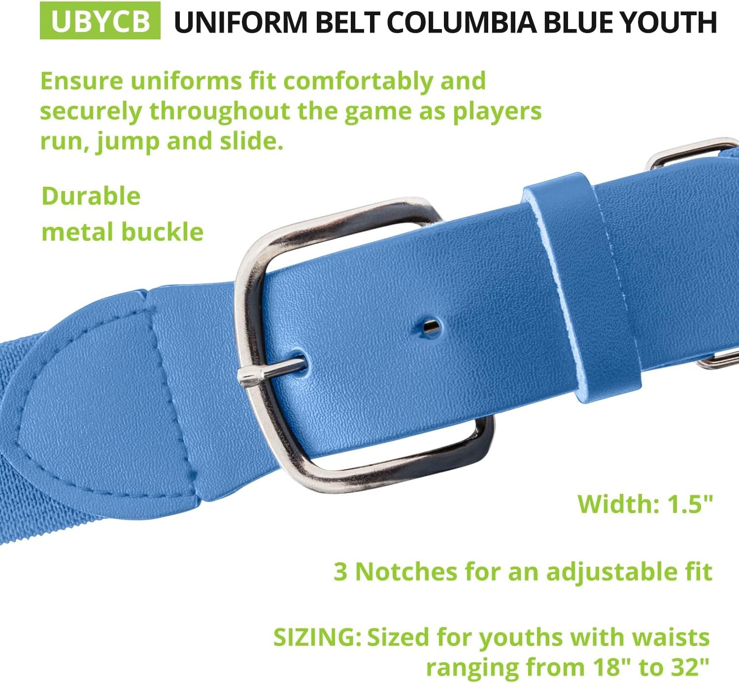 image:imageChampion Sports Baseball amp Softball Belt  Stretch Fit Uniform Belt for Youth amp Adult Players Multiple ColorsColumbia Blue