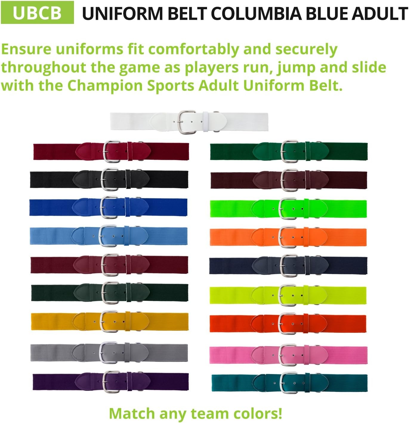 image:imageChampion Sports Baseball amp Softball Belt  Stretch Fit Uniform Belt for Youth amp Adult Players Multiple ColorsColumbia Blue