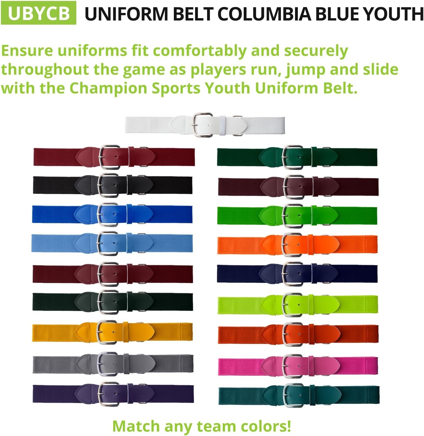 image:imageChampion Sports Baseball amp Softball Belt  Stretch Fit Uniform Belt for Youth amp Adult Players Multiple ColorsColumbia Blue