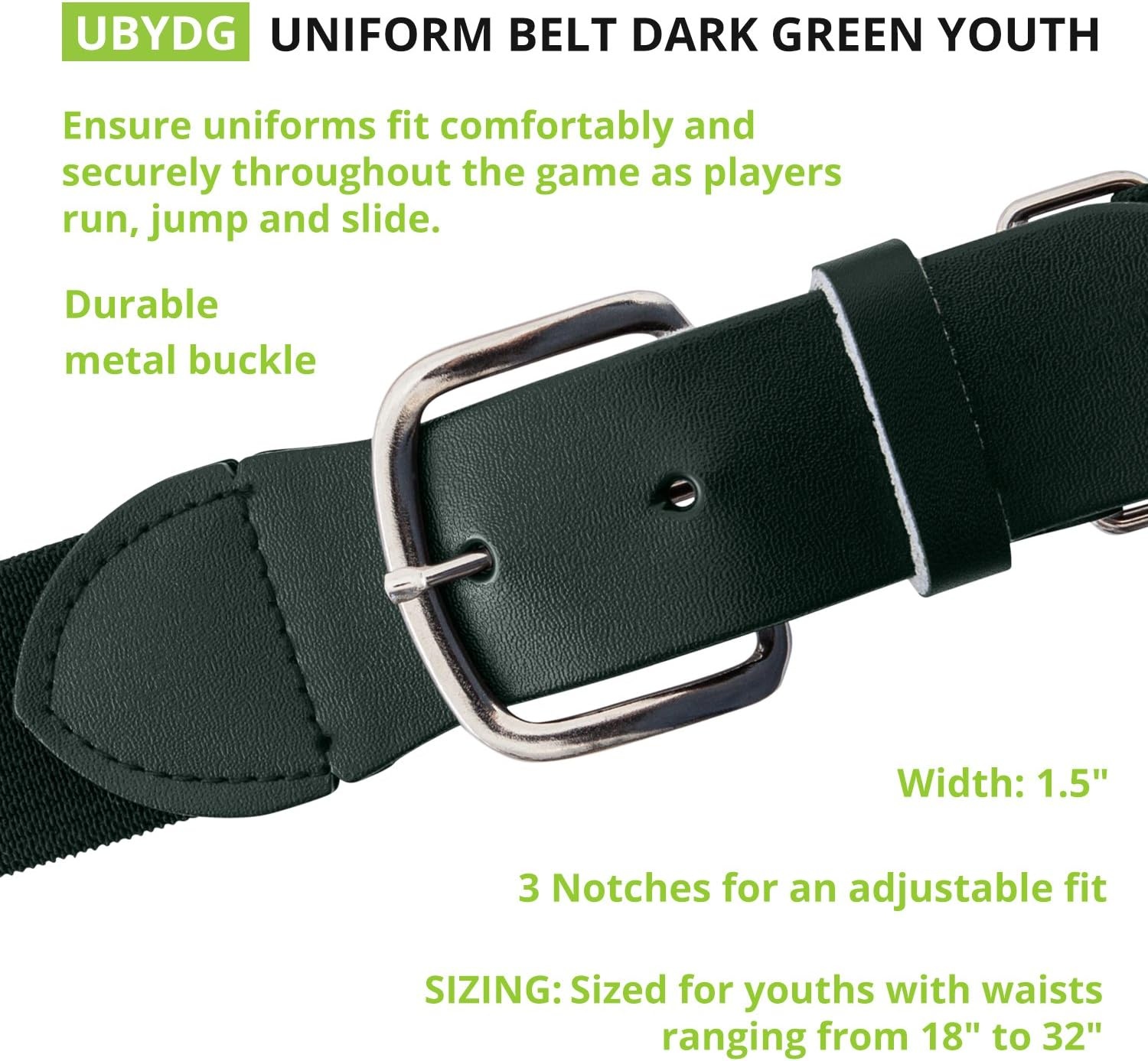 image:imageChampion Sports Baseball amp Softball Belt  Stretch Fit Uniform Belt for Youth amp Adult Players Multiple ColorsDark Green