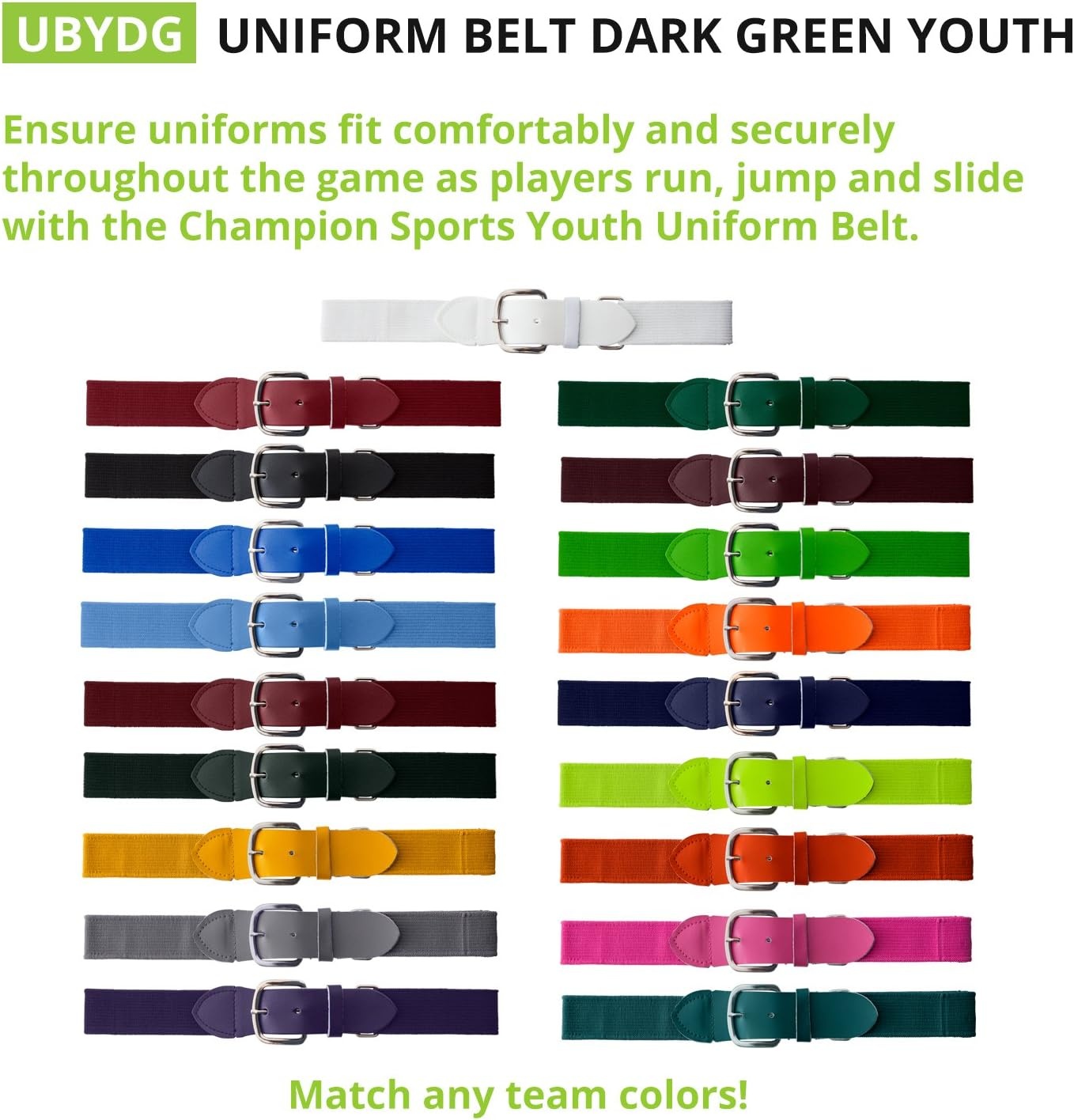 image:imageChampion Sports Baseball amp Softball Belt  Stretch Fit Uniform Belt for Youth amp Adult Players Multiple ColorsDark Green