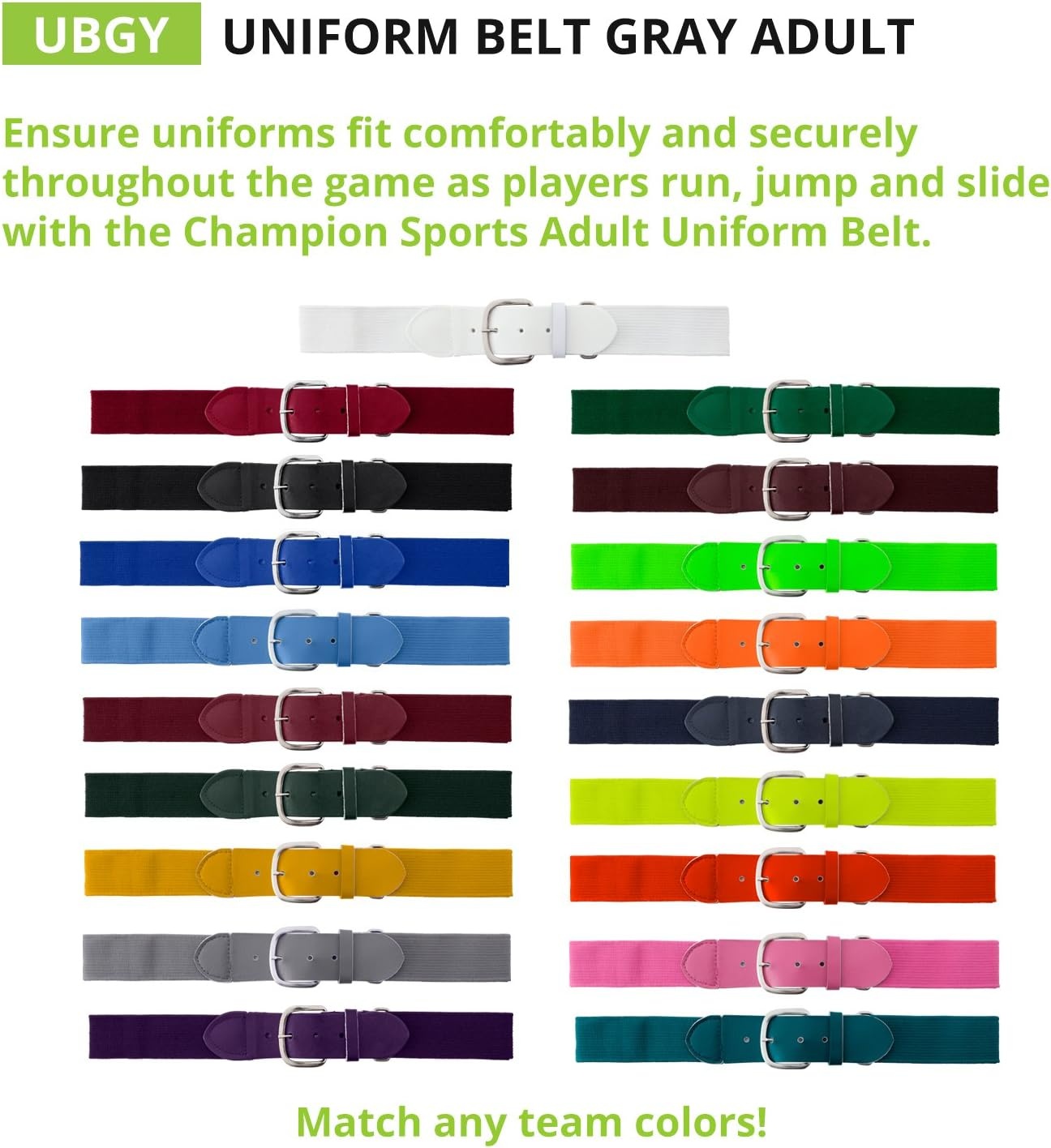 image:imageChampion Sports Baseball amp Softball Belt  Stretch Fit Uniform Belt for Youth amp Adult Players Multiple ColorsGray