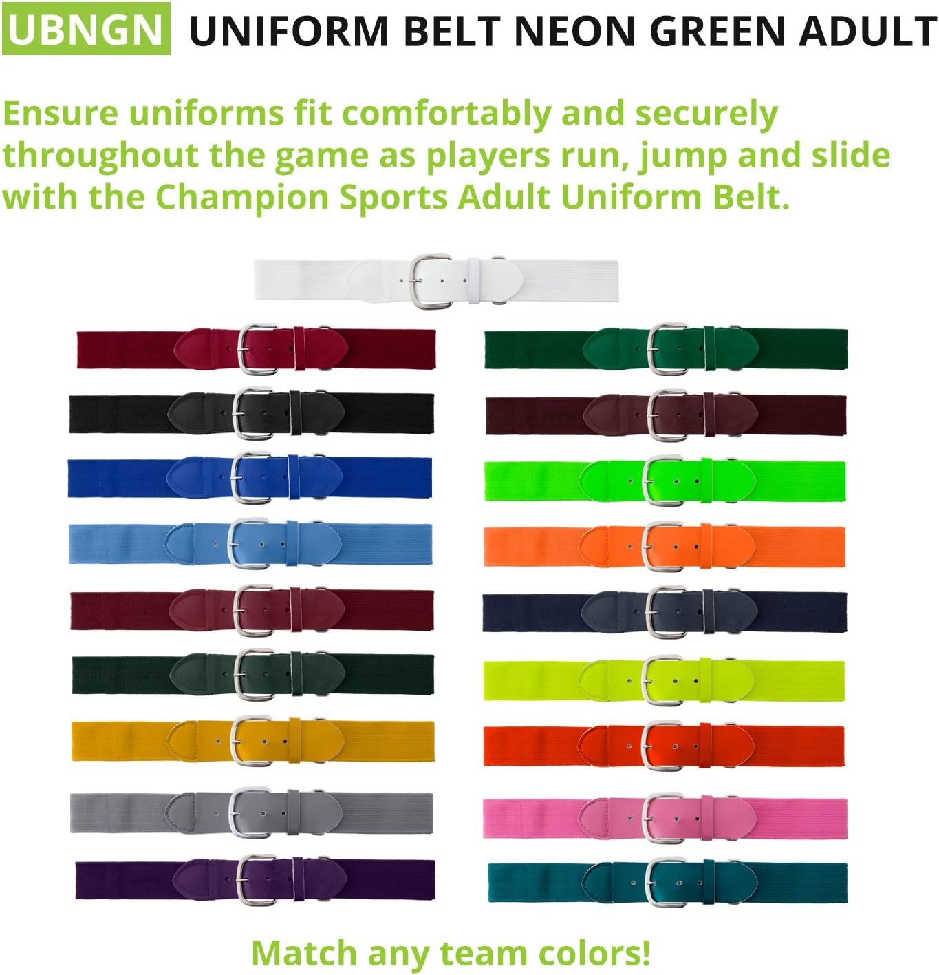 image:imageChampion Sports Baseball amp Softball Belt  Stretch Fit Uniform Belt for Youth amp Adult Players Multiple ColorsNeon Green