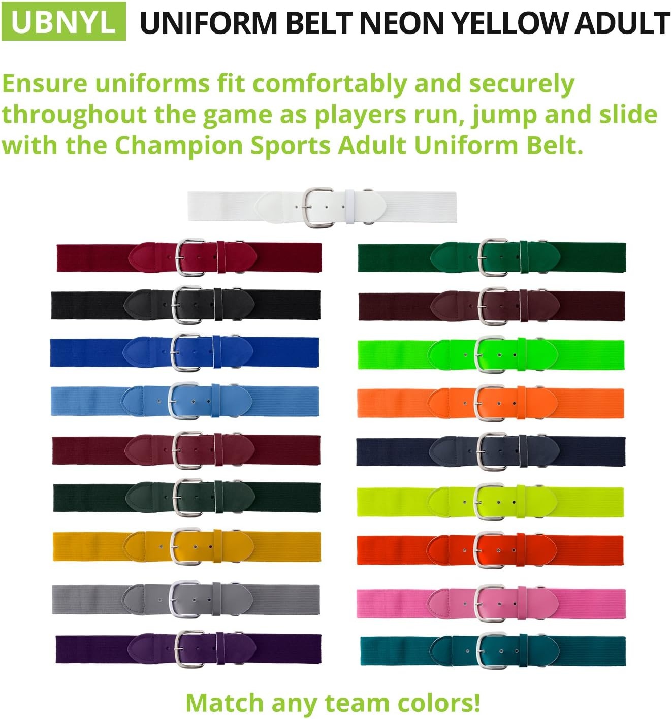 image:imageChampion Sports Baseball amp Softball Belt  Stretch Fit Uniform Belt for Youth amp Adult Players Multiple ColorsNeon Yellow