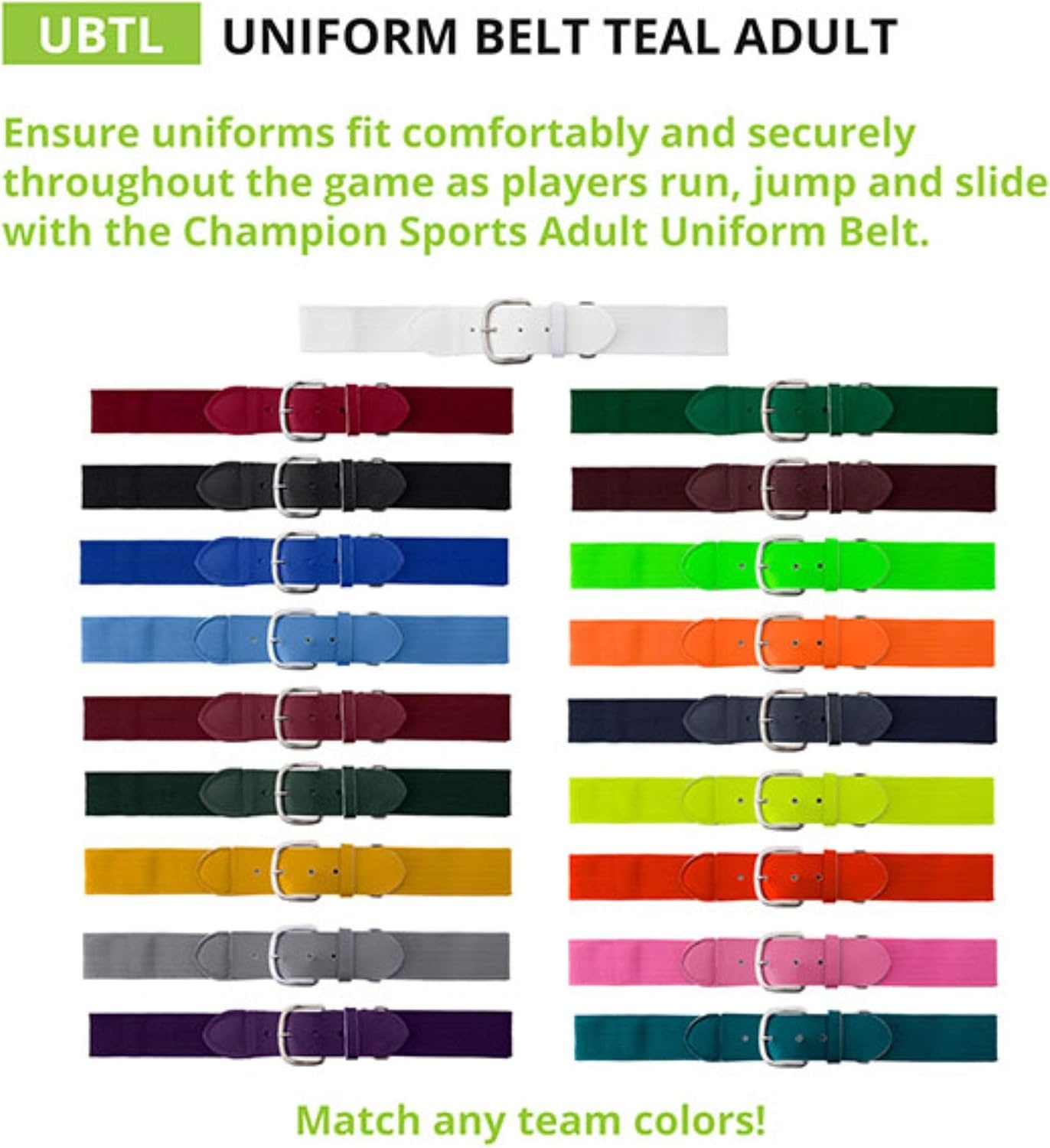 image:imageChampion Sports Baseball amp Softball Belt  Stretch Fit Uniform Belt for Youth amp Adult Players Multiple ColorsTeal
