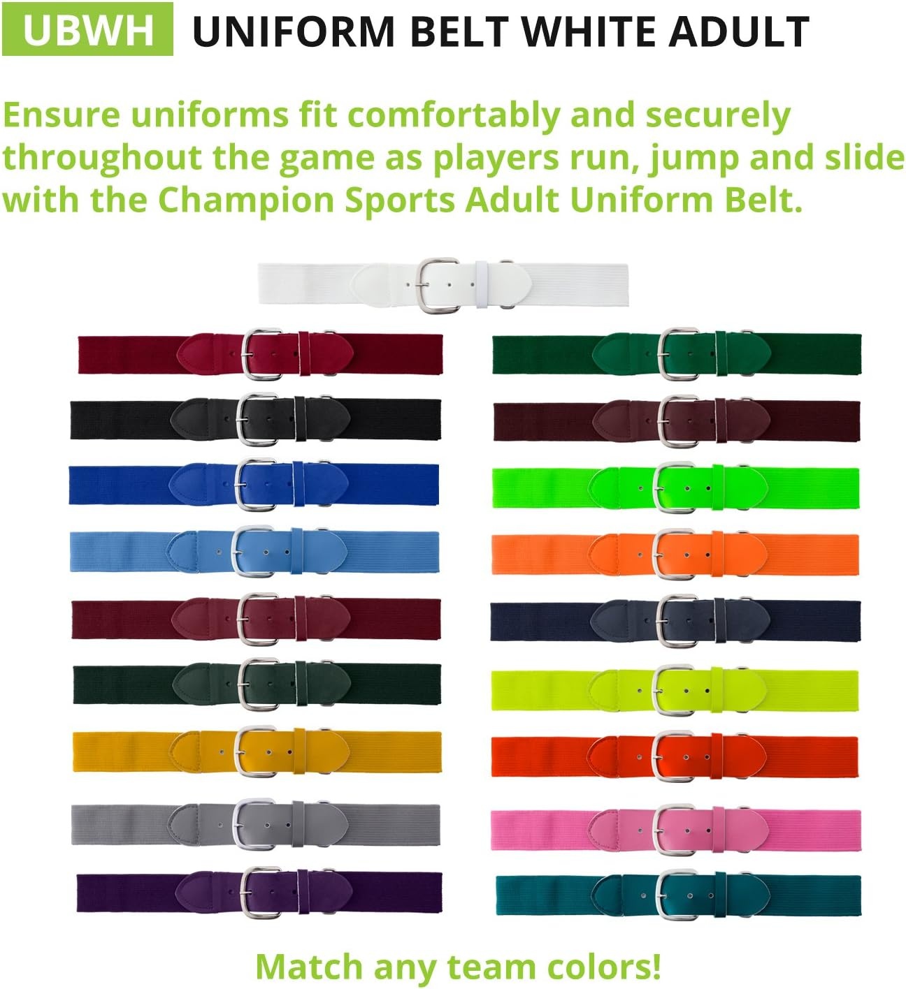 image:imageChampion Sports Baseball amp Softball Belt  Stretch Fit Uniform Belt for Youth amp Adult Players Multiple ColorsWhite