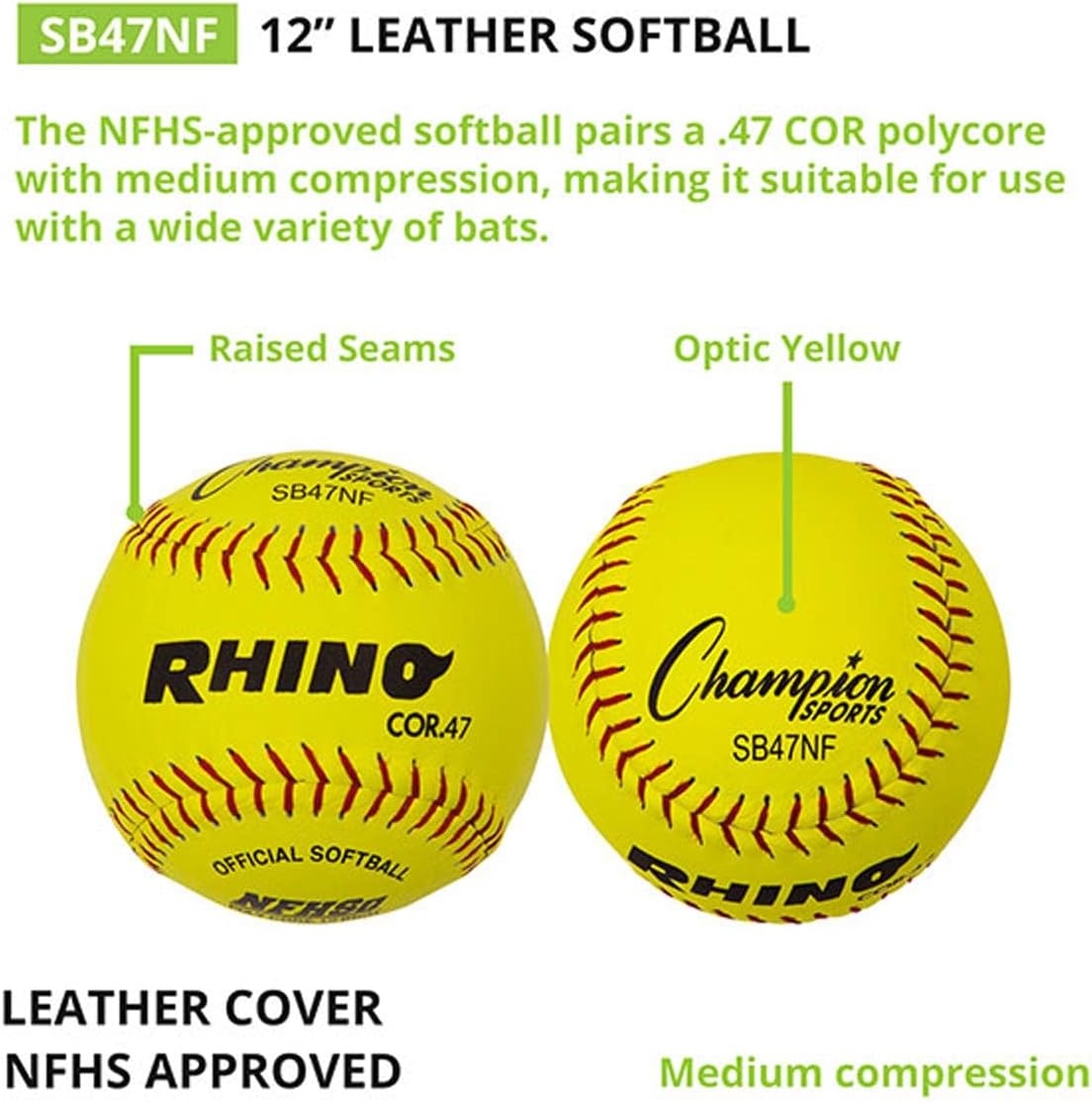image:imageChampion Sports Softballs  Leather amp Synthetic Options for Practice or Games Multiple SizesLeather Poly Core Pack of 12