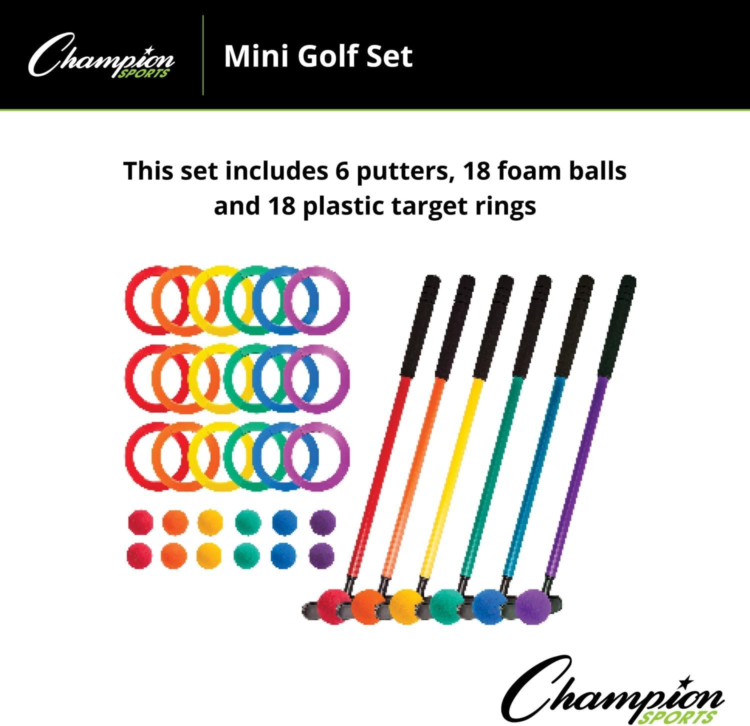 image:imageChampion Sports Mini Golf Clubs Multi Colored Putt Putt Miniature Golfing Set for Kids  6 Putters 18 Holes amp 18 Balls
