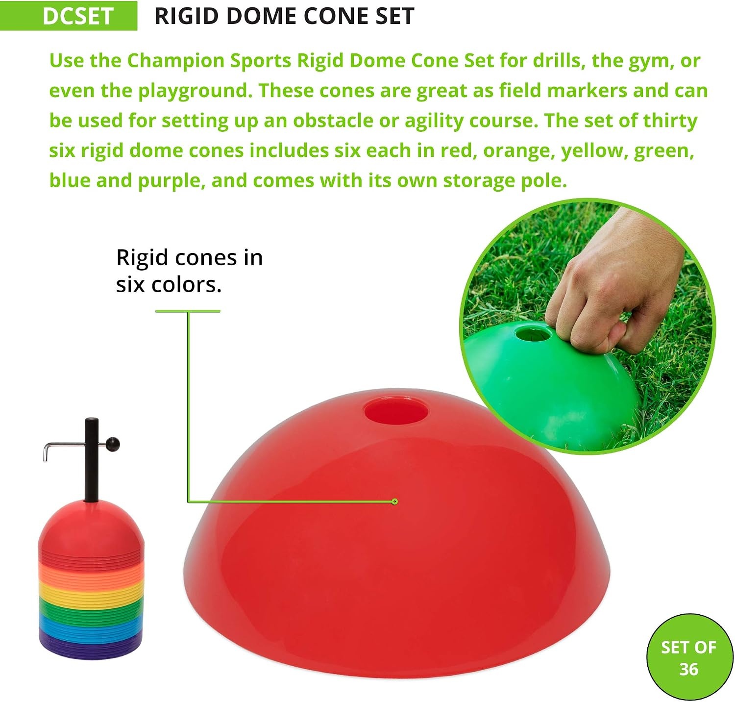 image:imageChampion Sports Rigid Dome Cone Sets for Athletics and Social Distancing Assorted Colors