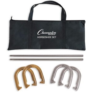 image:imageChampion Sports Horseshoe Set Traditional Outdoor Lawn Game includes Four Professional Solid Steel Horseshoes with Solid Steel Stakes amp Carrying Storage CaseDeluxe Set