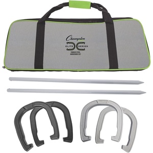 image:imageChampion Sports Horseshoe Set Traditional Outdoor Lawn Game includes Four Professional Solid Steel Horseshoes with Solid Steel Stakes amp Carrying Storage CaseElite Set
