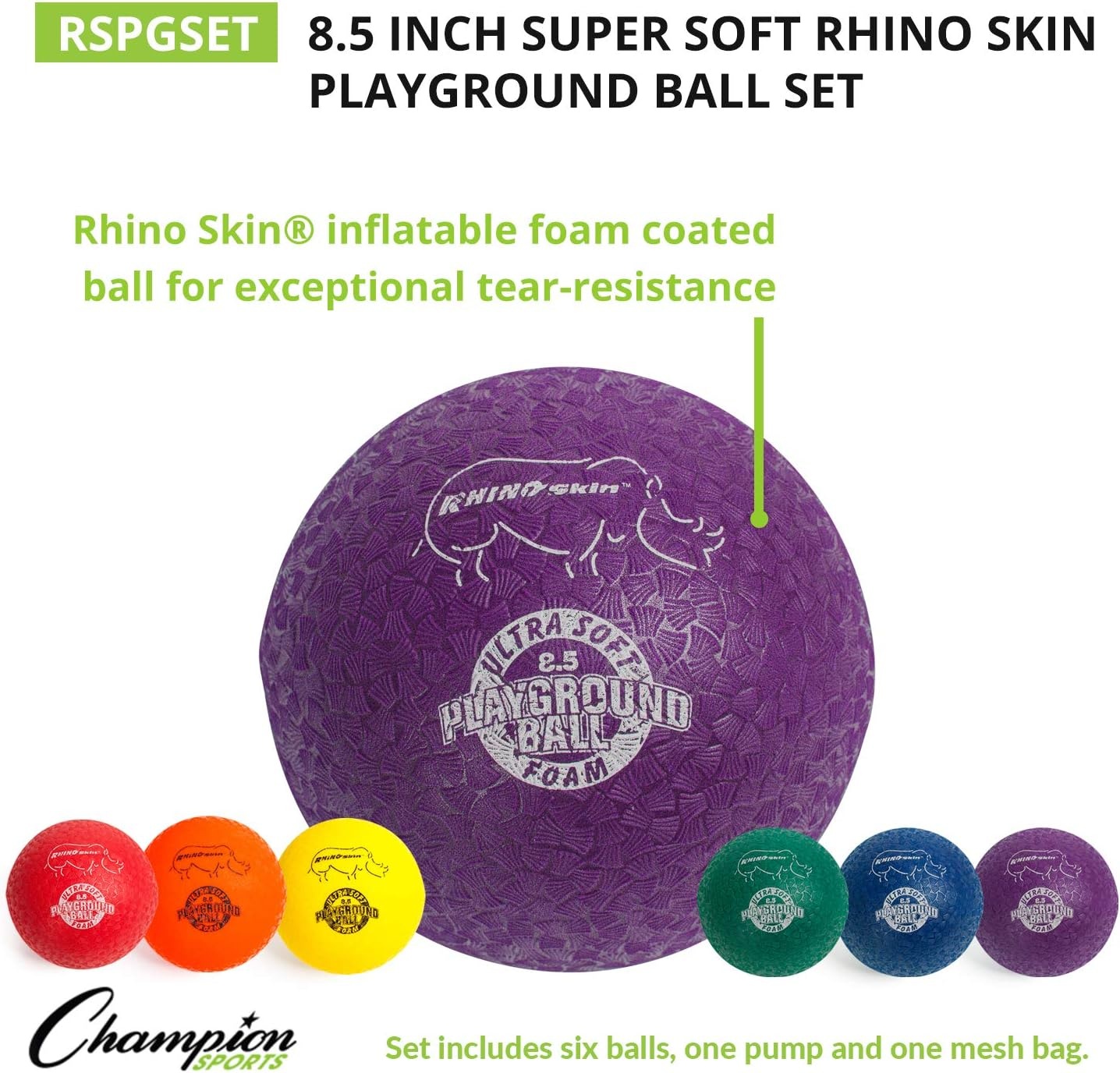 image:imageChampion Sports Rhino Skin Soft Inflateable Playground Ball SetAssorted Colors 85 Set
