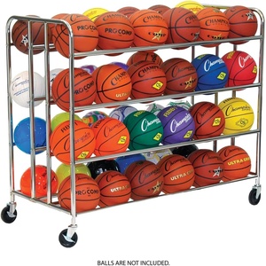 image:imageChampion Sports Double Wide Four Tier Basketball Storage Rack Cart with Locking Swivel Caster Wheels 48 Ball Capacity Chrome